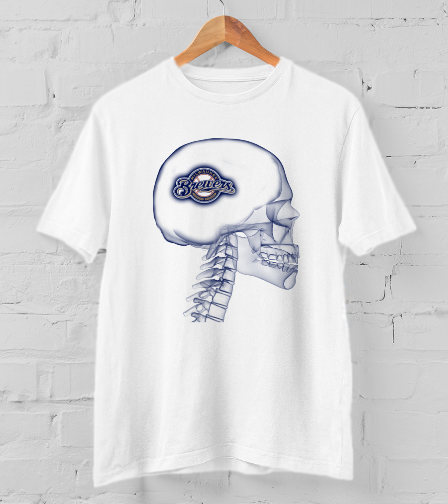 Milwaukee Brewers Logo Inside Human Skull Outline T-Shirt