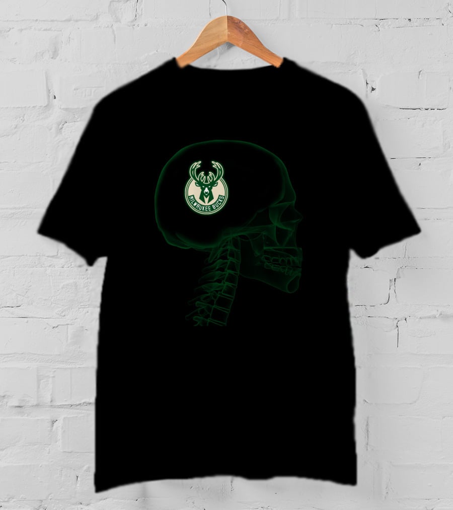 Milwaukee Bucks Skull Halloween Green Glow Brain T-Shirt