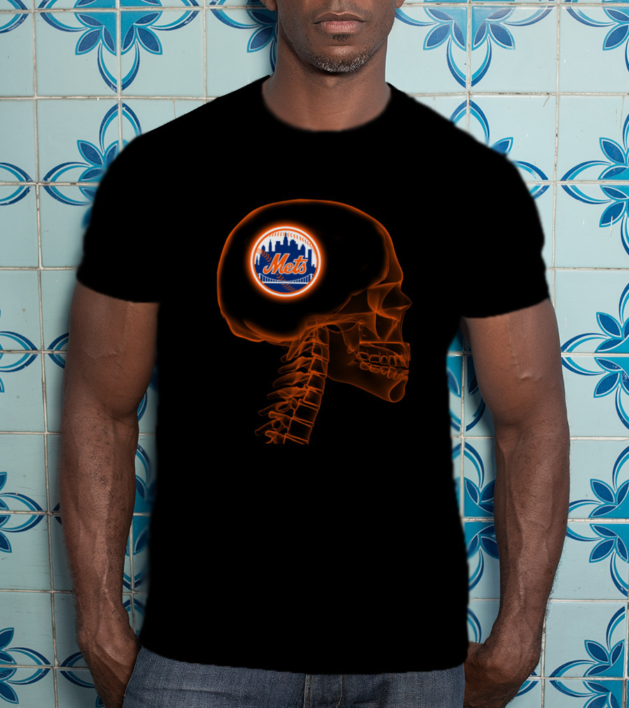 New York Mets Logo Inside X-Ray Skull Brain T-Shirt