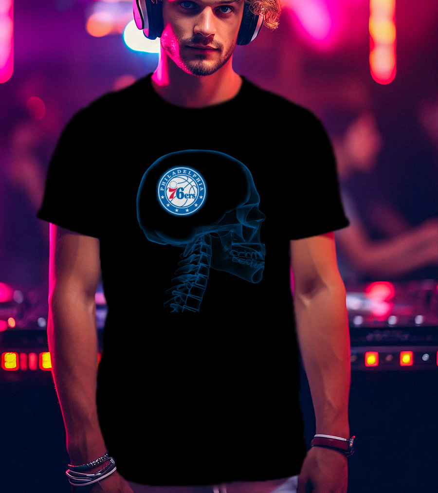 Philadelphia 76ers Logo X-Ray Brain Halloween Theme T-Shirt