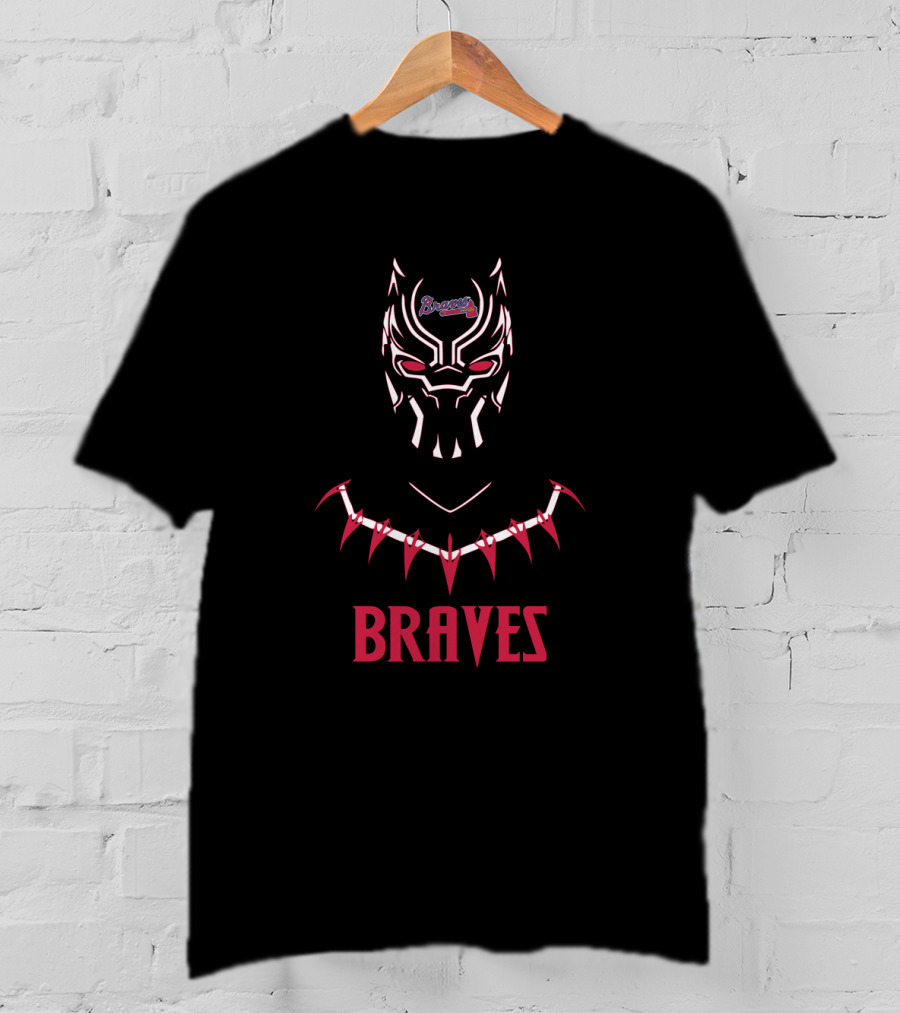 Braves Black Panther Mask With Atlanta Braves Logo Fans T-Shirt