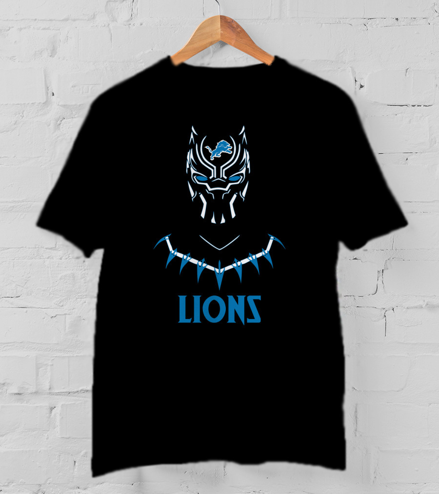 Black Panther Mask Detroit Lions Logo Fans T-Shirt