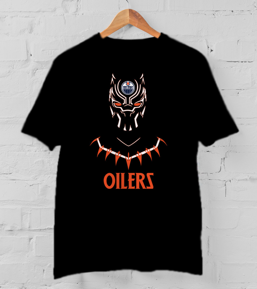 Edmonton Oilers Fan Black Panther Mask T-Shirt