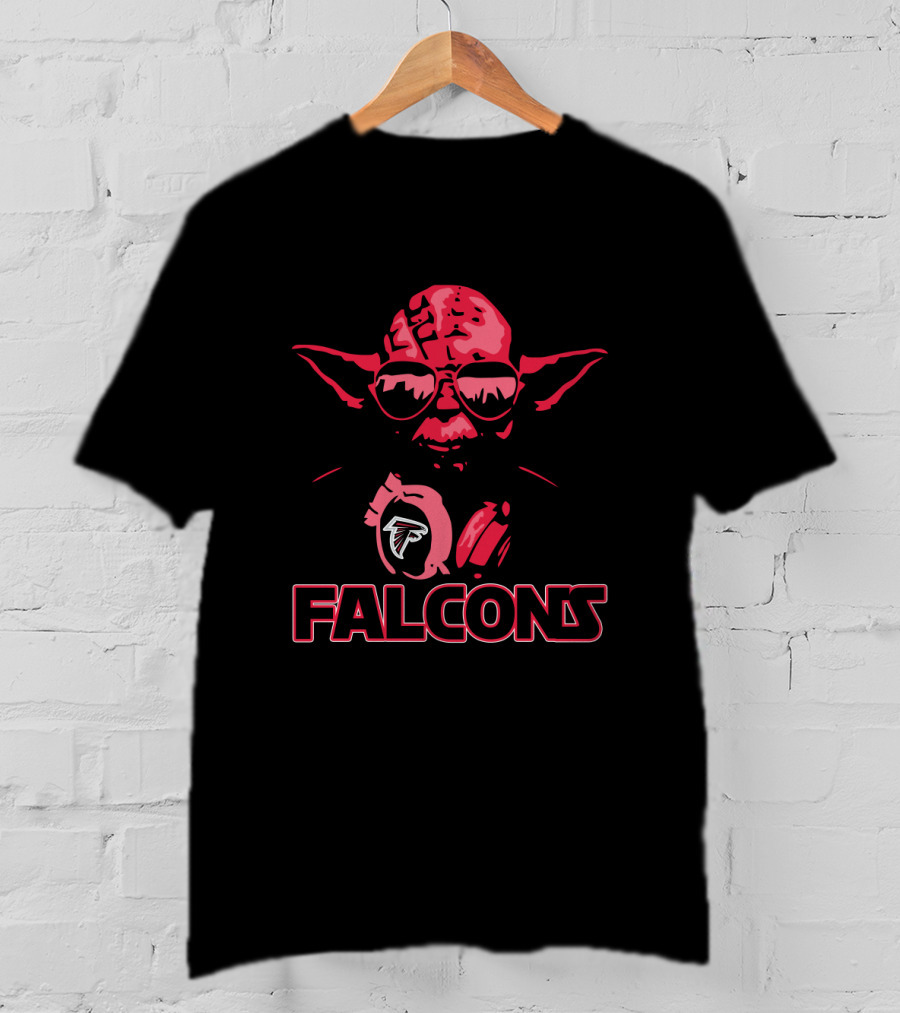 Yoda Star Wars Falcons Fans With Atlanta Falcons Logo Sunglasses T-Shirt