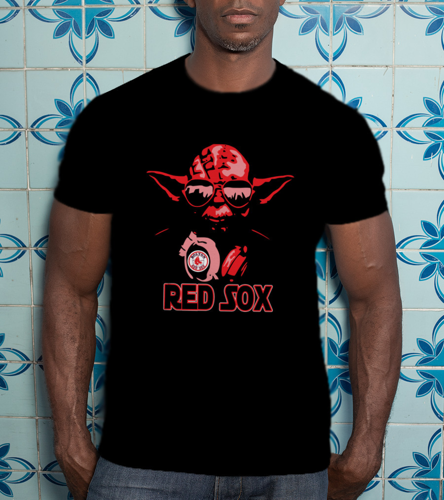 Yoda Wearing Red Sox Gear With Boston Red Sox Text And Star Wars Influence T-Shirt