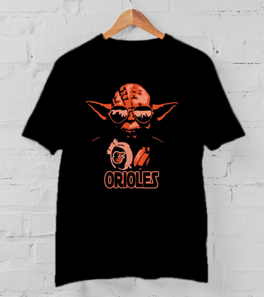 Yoda Orioles Fan Art Featuring Baltimore Team Logo And Sunglasses T-Shirt