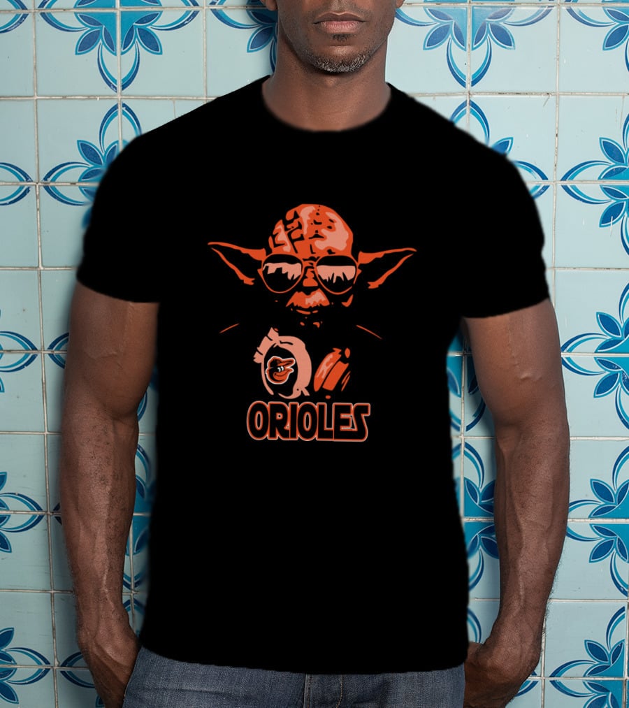 Yoda Orioles Fan Art Featuring Baltimore Team Logo And Sunglasses T-Shirt