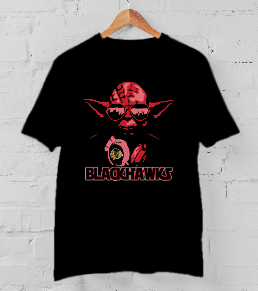 Yoda Blackhawks Fans Star Wars Chicago Team Logo Fusion T-Shirt