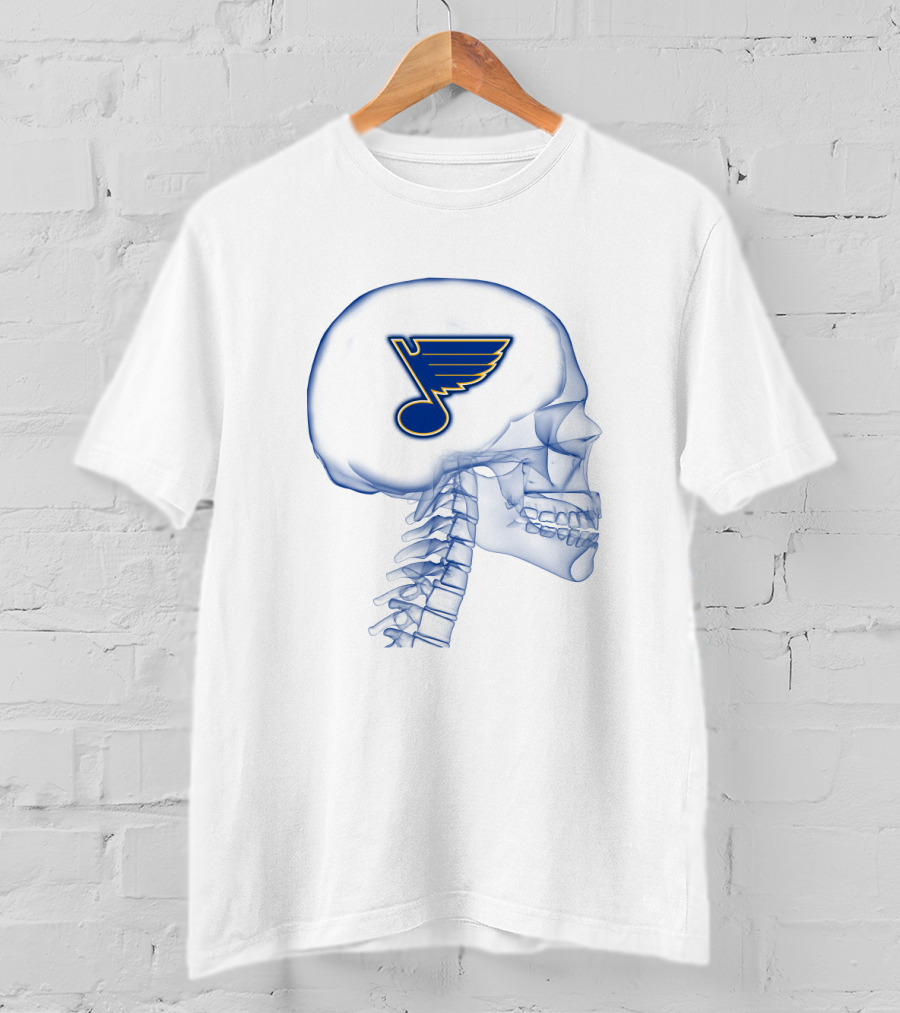 St. Louis Blues Hockey Logo Inside Skull Blueprint T-Shirt