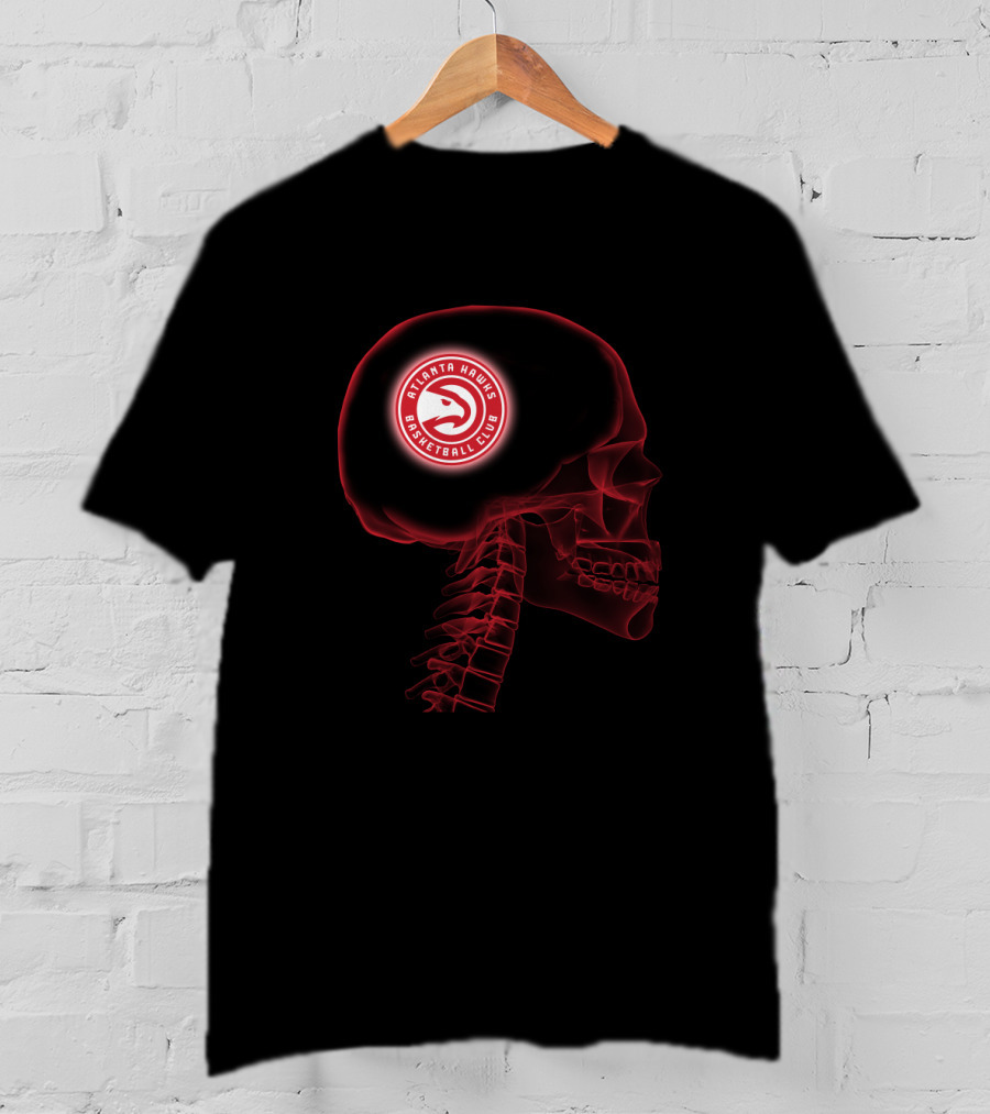 Atlanta Hawks Basketball Club Logo In Skull Brain Halloween Theme For Fans T-Shirt