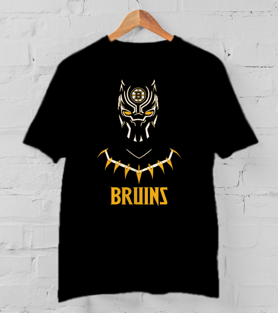 Black Panther Boston Bruins Mashup Fan Art With Bruins T-Shirt