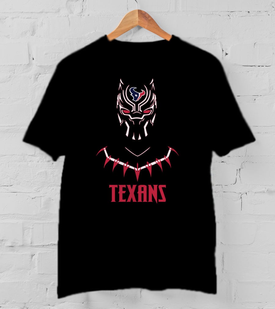 Black Panther Mask With Houston Texans Logo And Texans T-Shirt