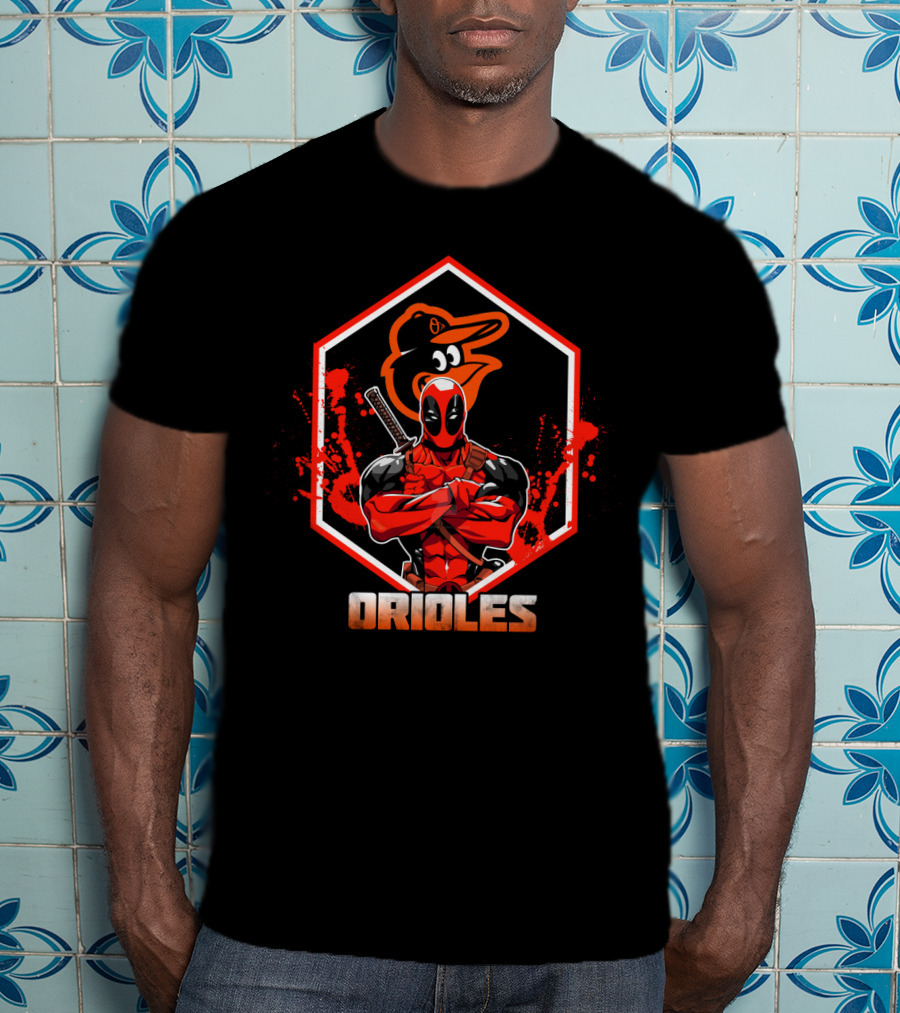 Deadpool With Baltimore Orioles Bird Logo Orioles Fan T-Shirt