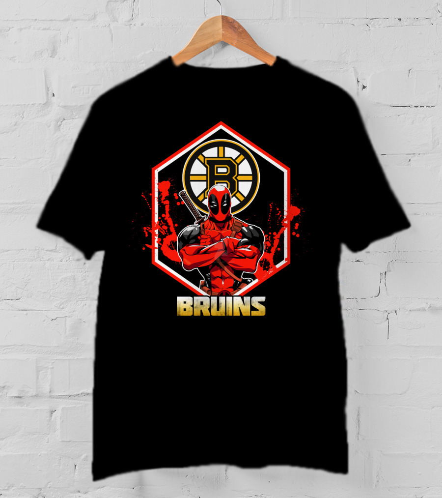 Deadpool Boston Bruins Crossover Fans NHL Hockey Comic Character T-Shirt