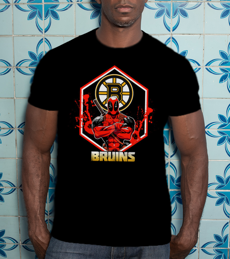 Deadpool Boston Bruins Crossover Fans NHL Hockey Comic Character T-Shirt