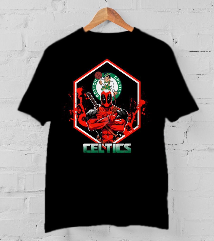 Deadpool Celtics Fan Marvel Crossover Boston Basketball T-Shirt