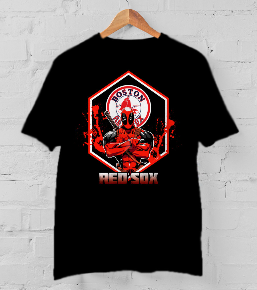 Deadpool Boston Red Sox Crossover Fans Baseball Logo Mashup T-Shirt