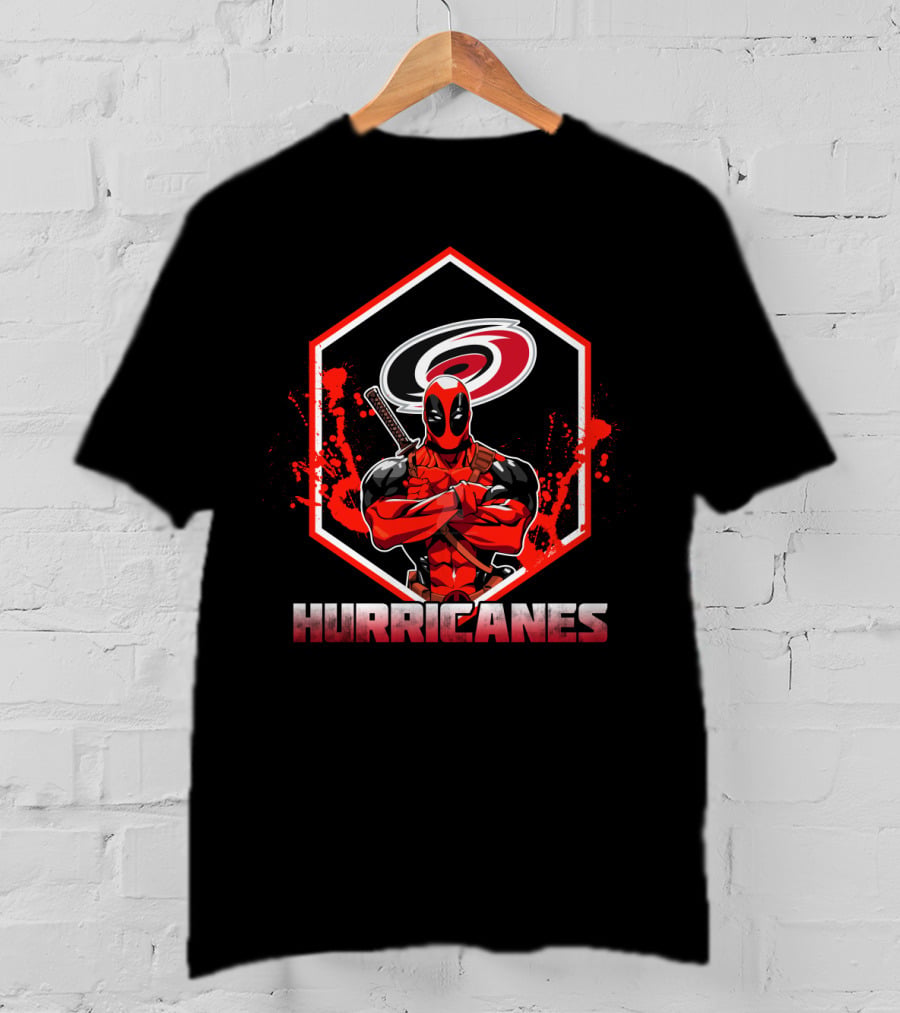Deadpool Carolina Hurricanes Fan Mashup With Logo And Character T-Shirt