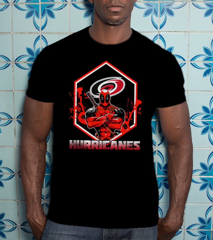 Deadpool Carolina Hurricanes Fan Mashup With Logo And Character T-Shirt
