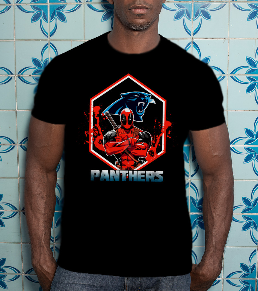 Deadpool Panthers Fans Crossover With Carolina Panthers T-Shirt