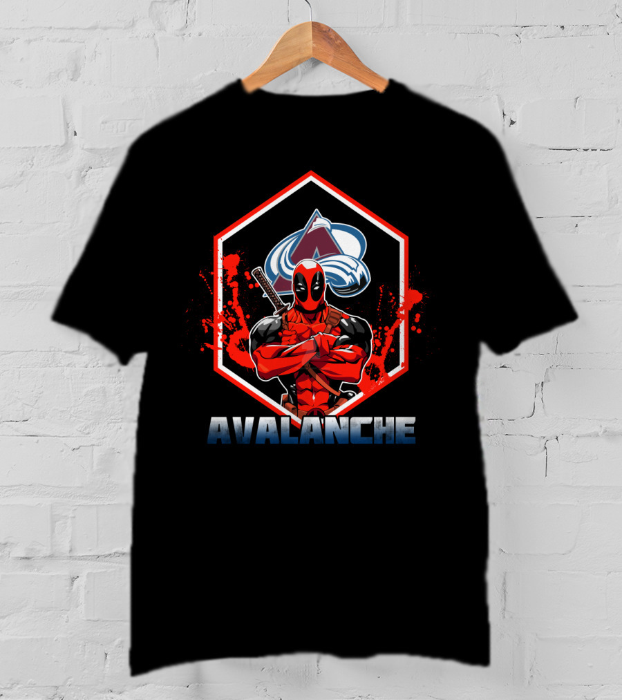 Deadpool With Colorado Avalanche Logo And Text Featuring Avalanche T-Shirt