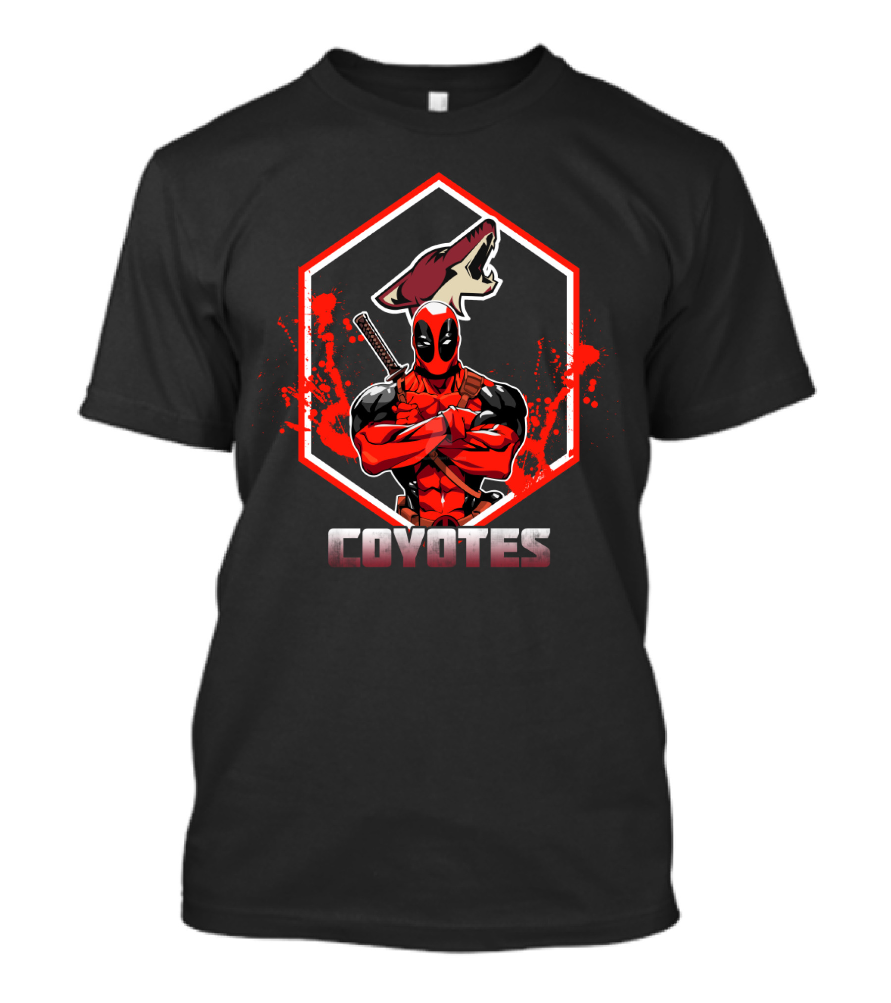 Deadpool Coyotes Crossover With Red Paint And Sword T-Shirt