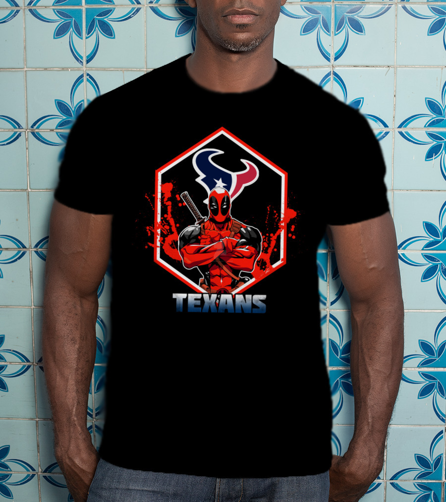 Deadpool Houston Texans Fans Marvel Crossover T-Shirt