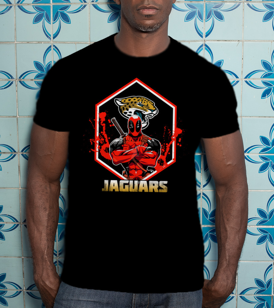 Deadpool Jaguars Fan Crossover With Jacksonville Jaguars T-Shirt