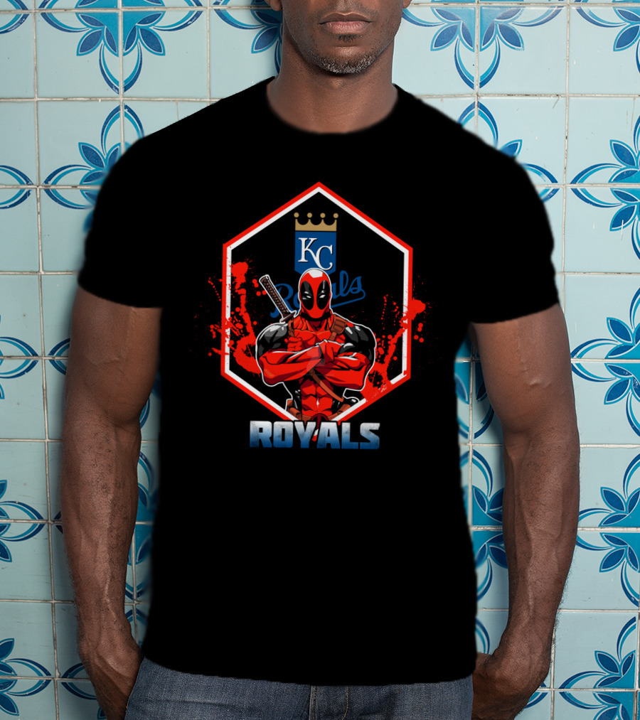 Deadpool Kansas City Royals Crossover Fan Art With KC Emblem And Sword T-Shirt