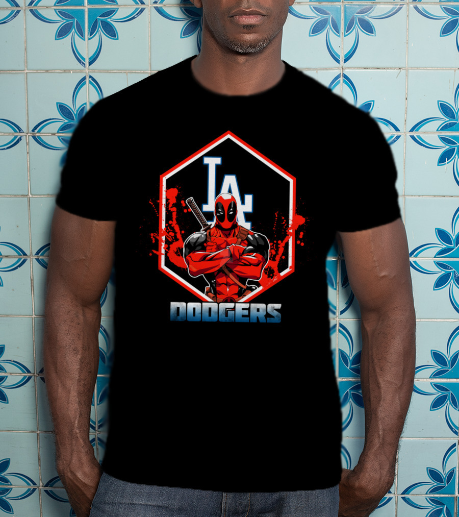Deadpool Los Angeles Dodgers LA Logo Fan Crossover T-Shirt