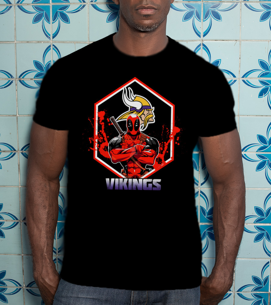 Deadpool Vikings Fans Minnesota Team Spirit Crossover T-Shirt