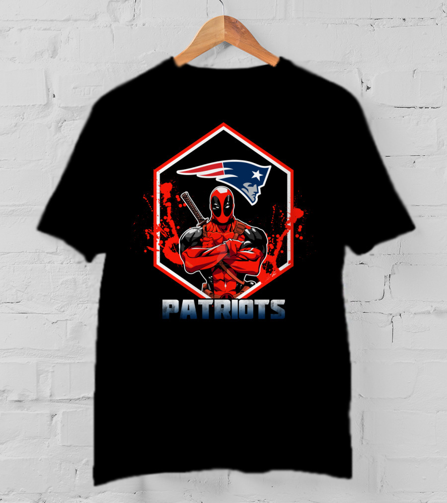 Deadpool In Patriots Gear With New England Patriots T-Shirt