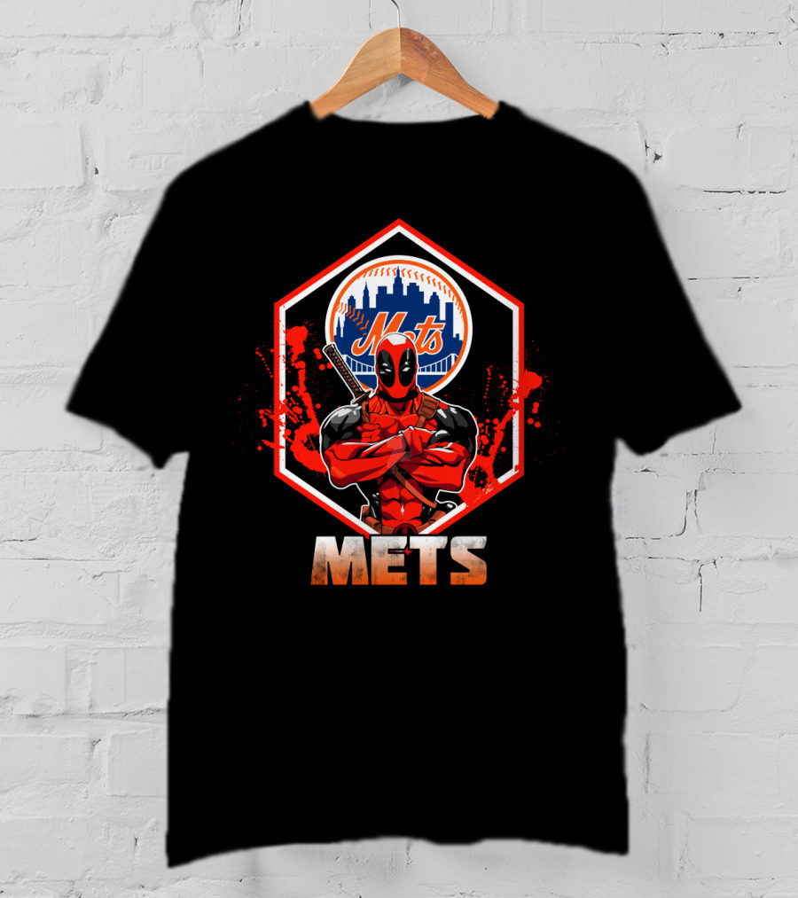 Deadpool Mets Crossover Featuring Iconic New York Baseball T-Shirt