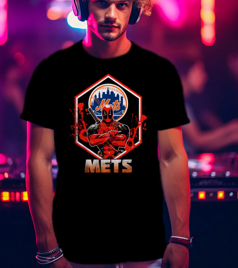Deadpool Mets Crossover Featuring Iconic New York Baseball T-Shirt