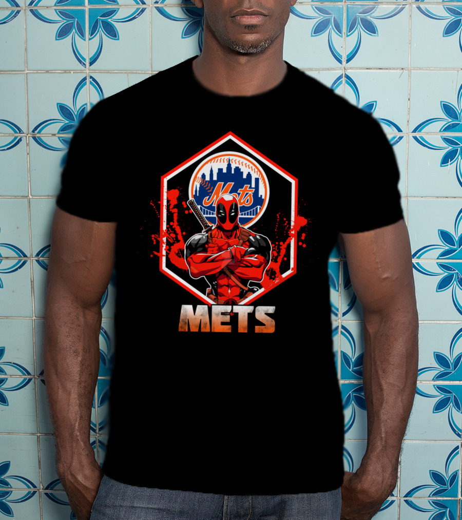 Deadpool Mets Crossover Featuring Iconic New York Baseball T-Shirt