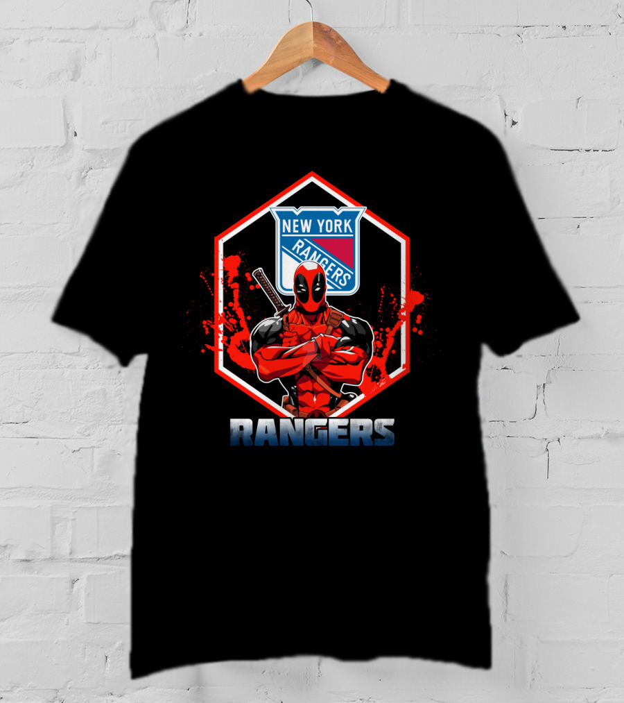Deadpool Posing With New York Rangers Hockey Logo And Ranger Text Combination T-Shirt