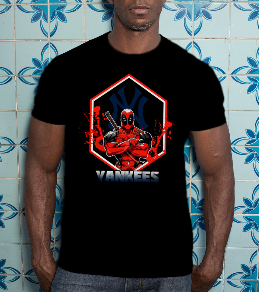 Deadpool Yankees Mashup Fan Art With Logo And Iconic Character T-Shirt