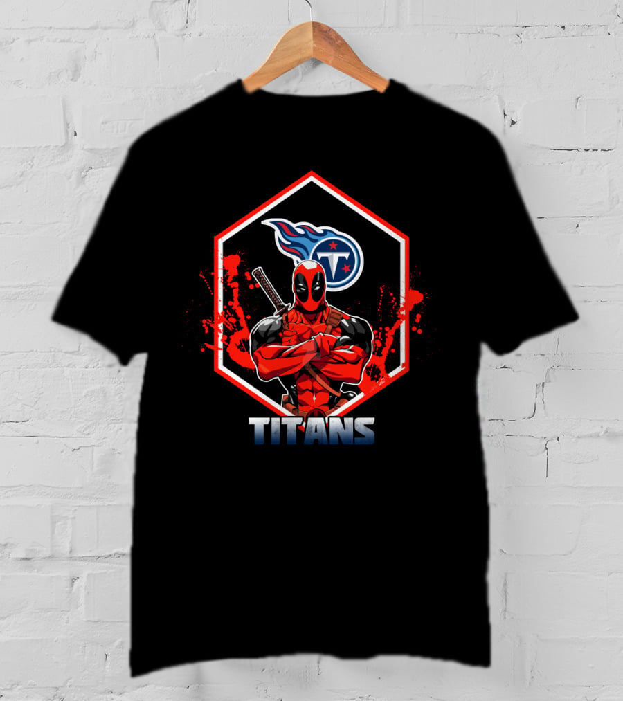 Deadpool Titans Fans With Tennessee Titans Logo Reimagined T-Shirt