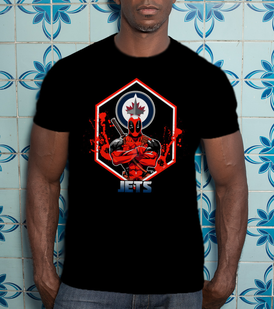 Deadpool With Sword And Winnipeg Jets T-Shirt