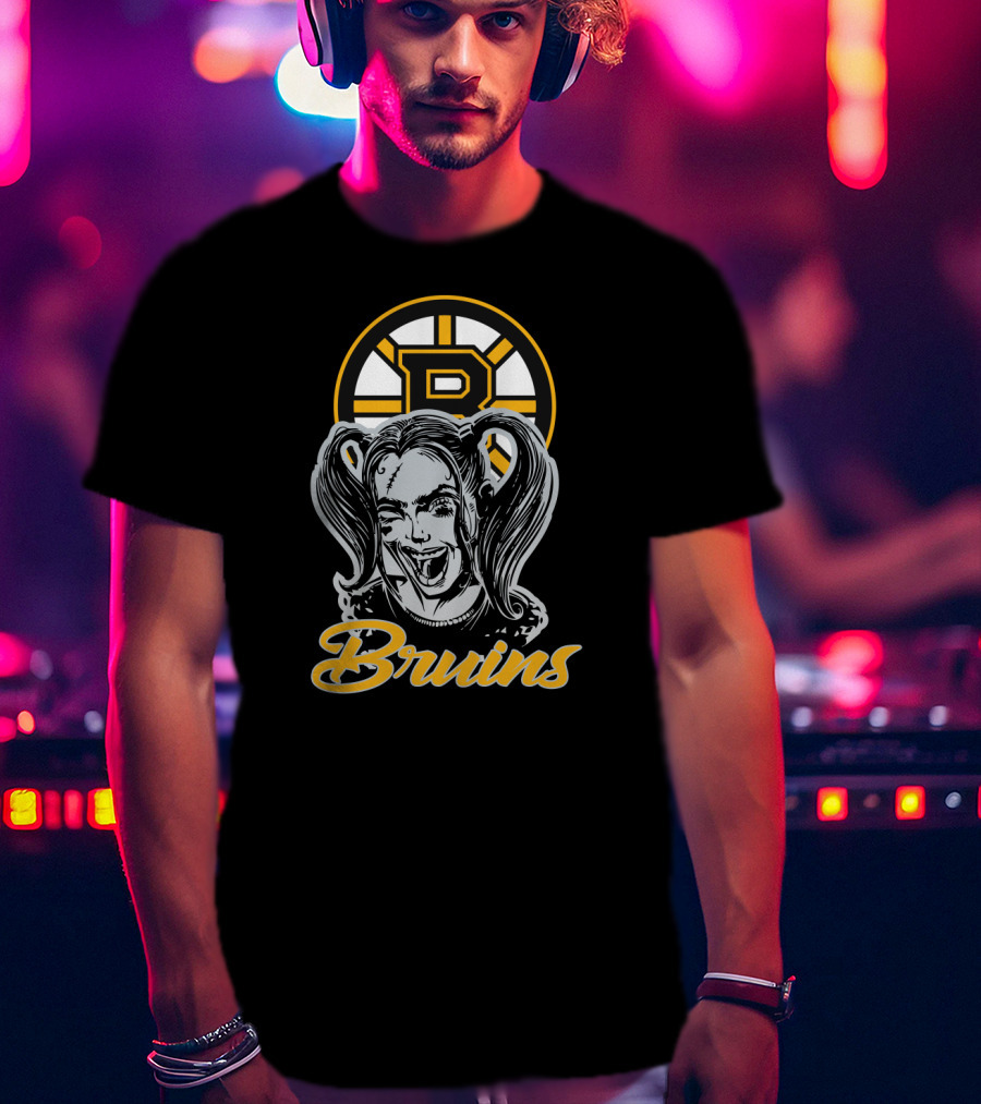 Harley Quinn Bruins Fan Art Imagery With Boston Bruins T-Shirt