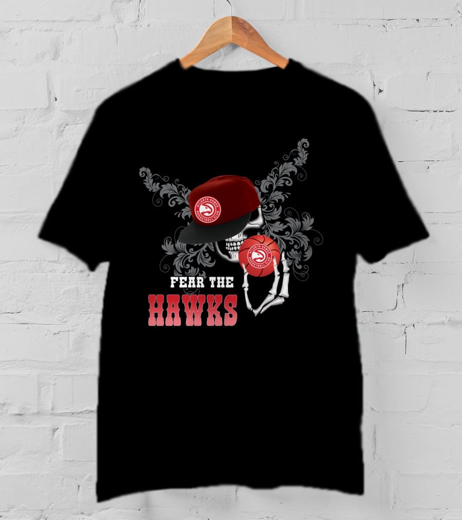 Fear The Hawks Skull With Cap And Basketball T-Shirt