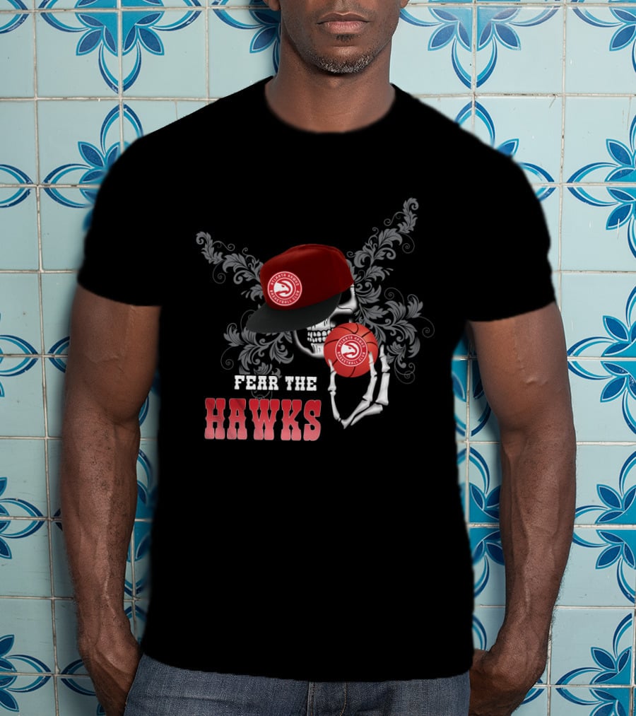 Fear The Hawks Skull With Cap And Basketball T-Shirt