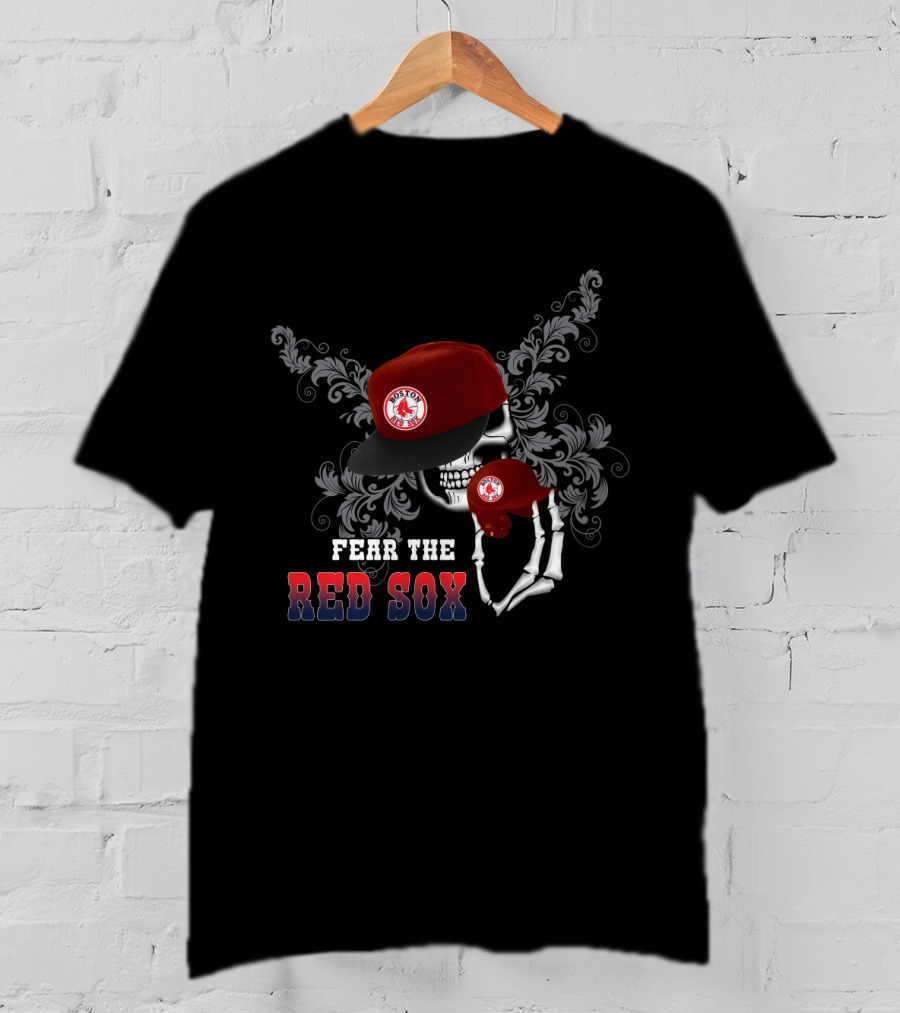 Boston Red Sox Fear With Skull In Cap T-Shirt
