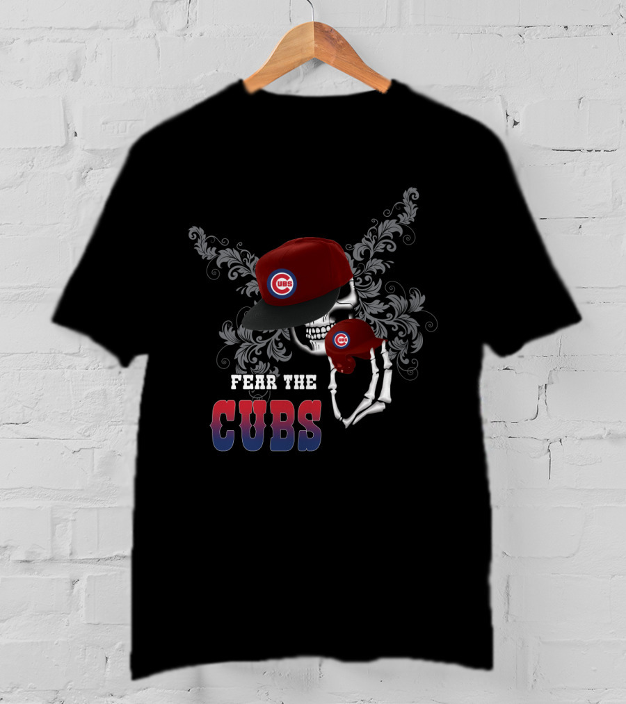 Fear The Chicago Cubs Skull Skeleton With Hat T-Shirt