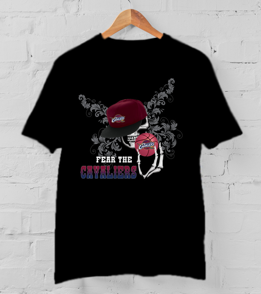Fear The Cavaliers Skull Holding Basketball With Hat T-Shirt