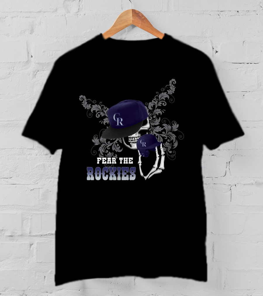 Fear The Colorado Rockies Skull And Baseball Caps With CR T-Shirt