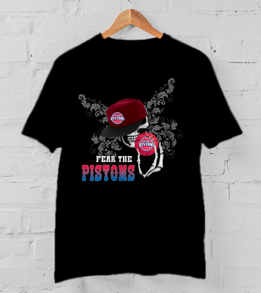 Fear The Detroit Pistons Skull Skeleton Cap Basketball T-Shirt