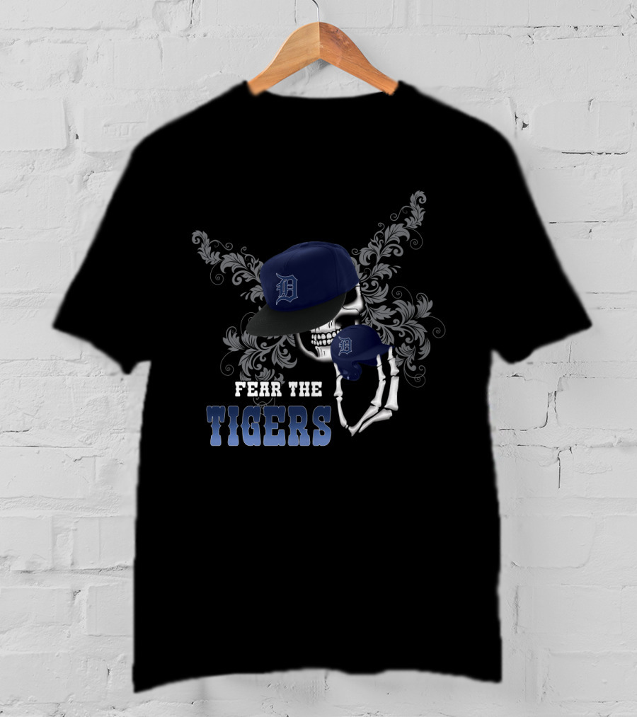 Fear The Detroit Tigers Skeleton With Cap And Floral T-Shirt