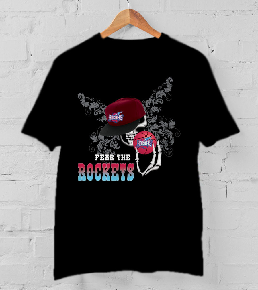 Fear The Rockets Skeleton Hat Basketball T-Shirt