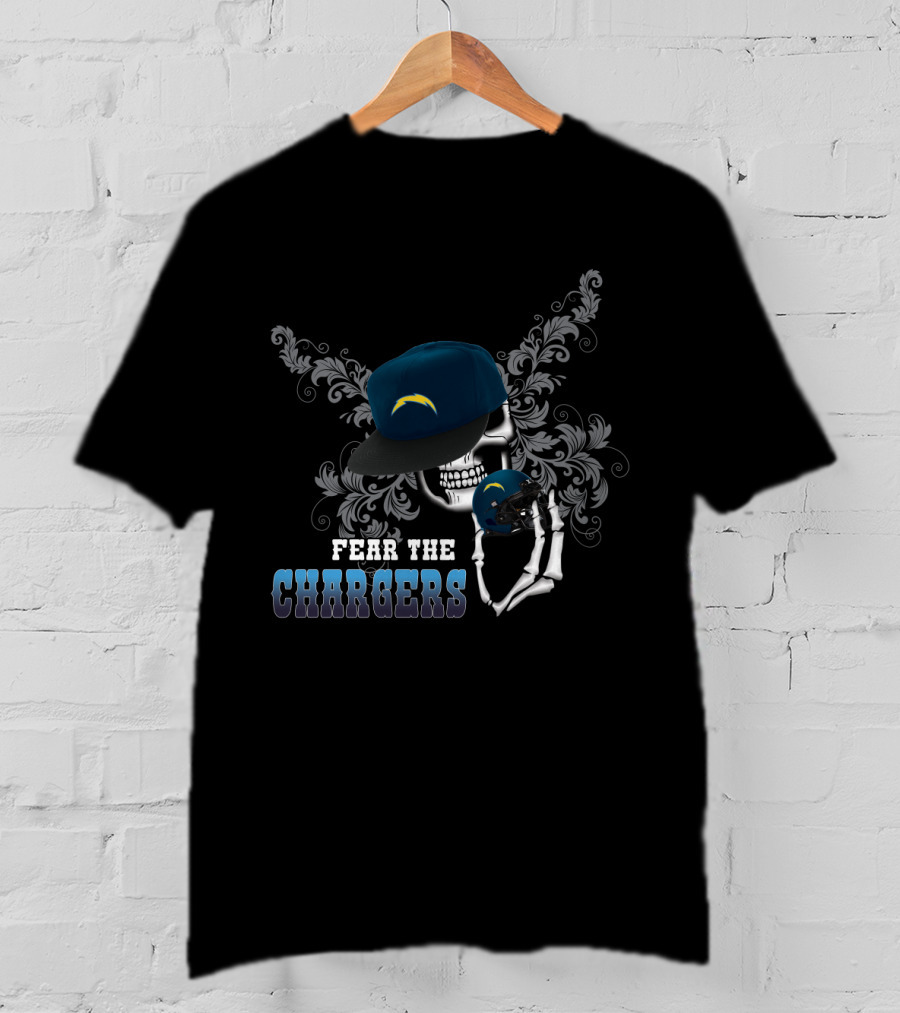Fear The Chargers Skull And Helmet With Los Angeles Chargers Elements T-Shirt